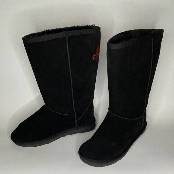 In-N-Out Burger Black W sz 7 Suede Boots Shoes Shearling Red Crystal Palm Trees - Picture 8 of 15